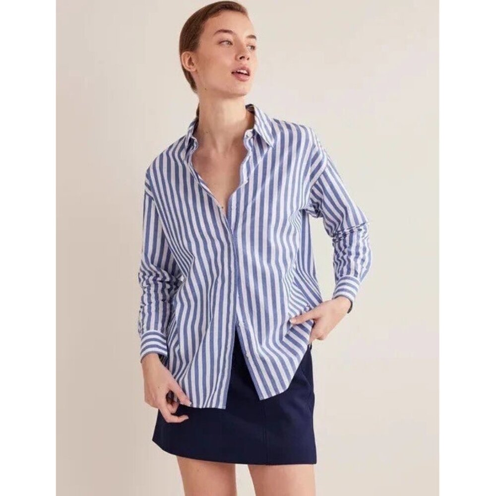 Boden Blue and White Striped Button-Down Shirt